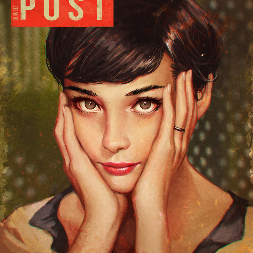audrey hepburn (real life) drawn by guweiz