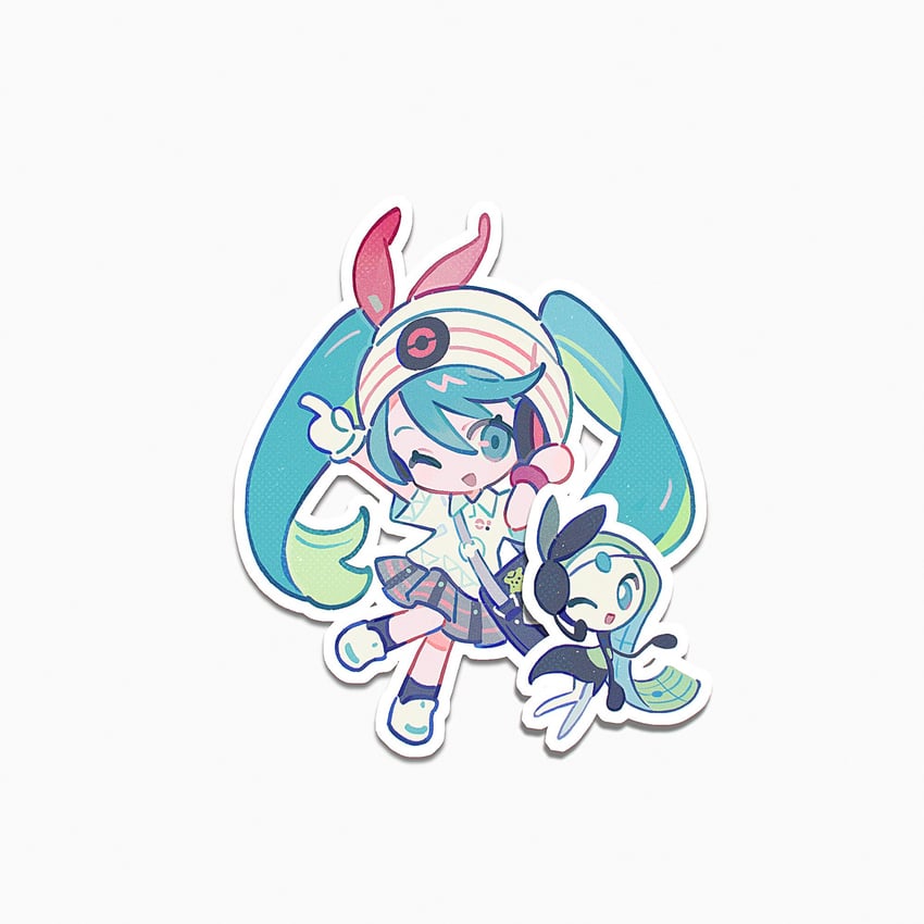 hatsune miku, meloetta, and psychic miku (pokemon and 2 more) drawn by kanae_(cookie)