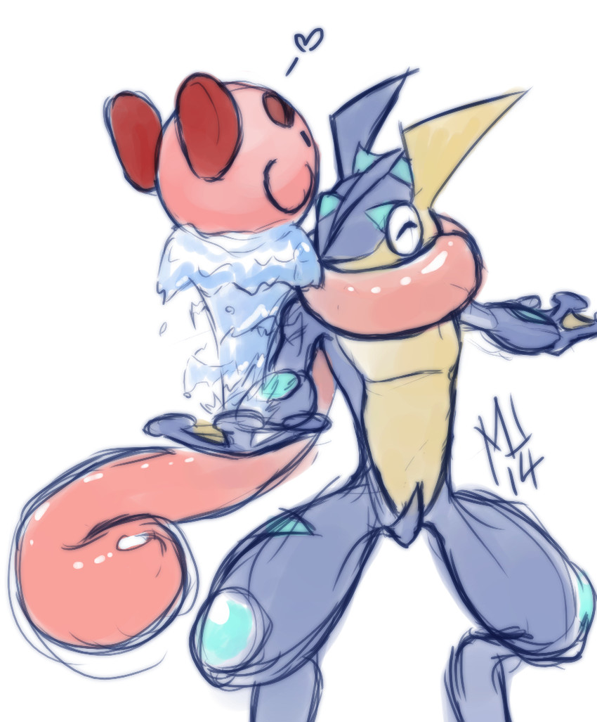 kirby and greninja (pokemon and 2 more) drawn by marshu