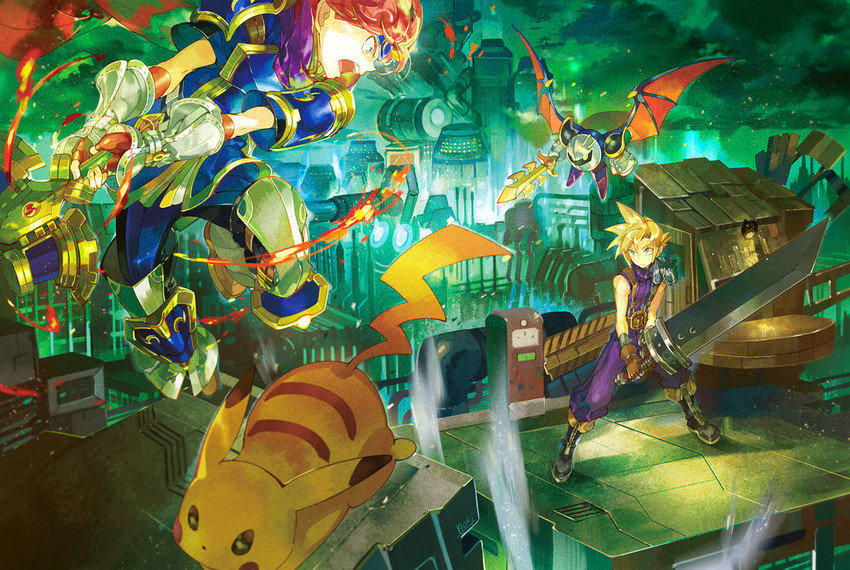 pikachu, cloud strife, meta knight, and roy (pokemon and 7 more) drawn by noki_(affabile)