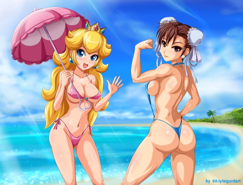 chun-li and princess peach (street fighter and 1 more) drawn by sigurd_hosenfeld
