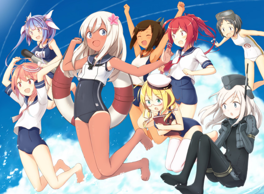 ro-500, i-19, i-58, i-401, u-511, and 3 more (kantai collection) drawn by engiyoshi