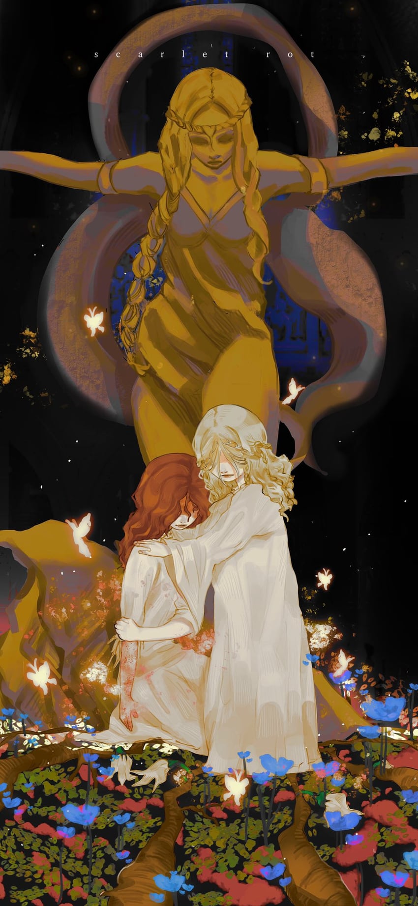malenia blade of miquella, miquella, and queen marika the eternal (elden ring) drawn by daylovemail