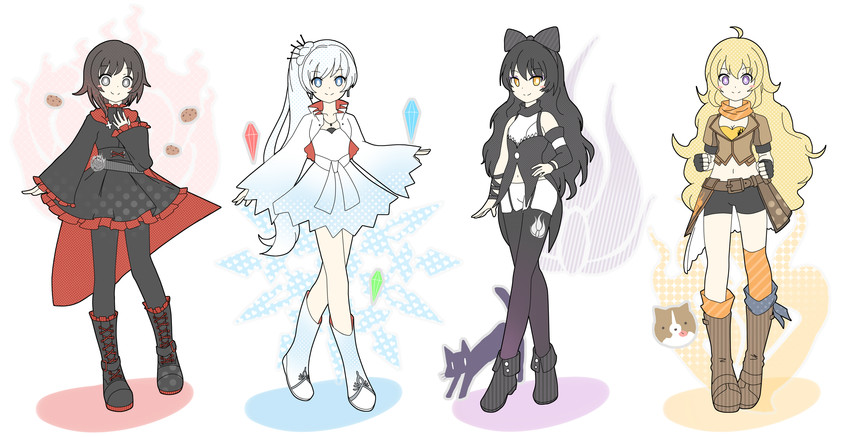 ruby rose, weiss schnee, yang xiao long, and blake belladonna (rwby) drawn by aaaabo