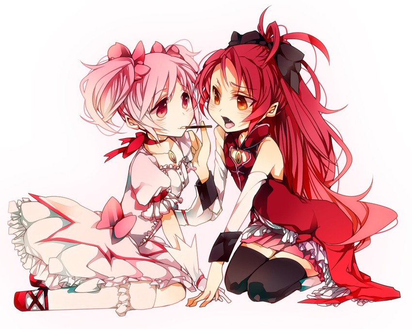 kaname madoka and sakura kyoko (mahou shoujo madoka magica) drawn by moyakami