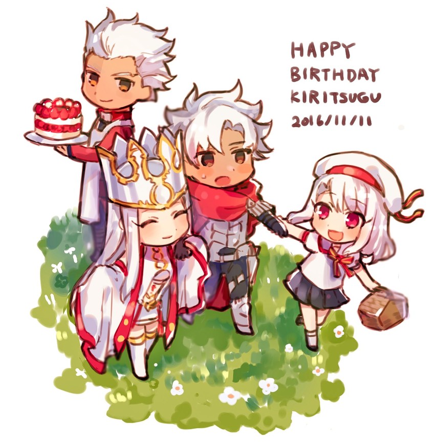 illyasviel von einzbern, archer, emiya kiritsugu, and irisviel von einzbern (fate and 3 more) drawn by nekoyashiki_pushio