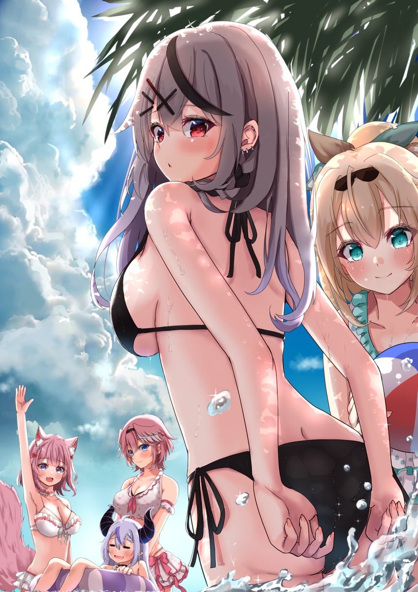 sakamata chloe, la+ darknesss, hakui koyori, kazama iroha, and takane lui (hololive) drawn by ayachanman