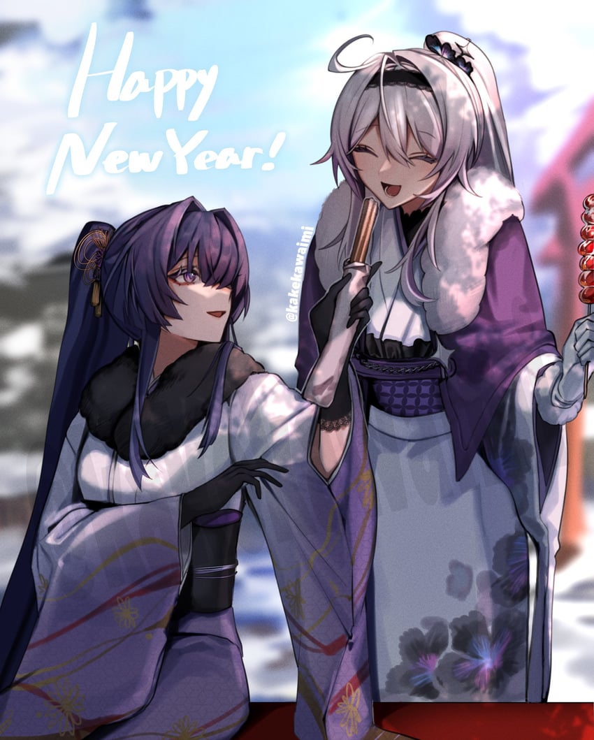 kiana kaslana and raiden mei (honkai and 1 more) drawn by kakekawaimi