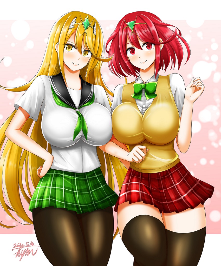pyra and mythra (xenoblade chronicles and 1 more) drawn by hisin