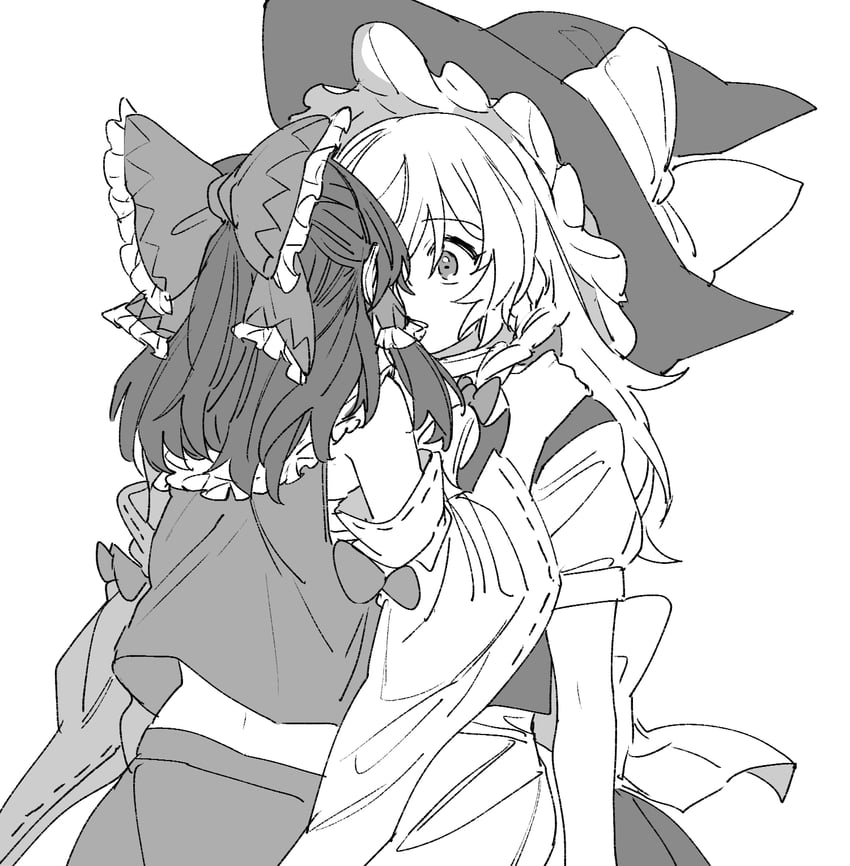 hakurei reimu and kirisame marisa (touhou) drawn by mero_(starfish_jcs)