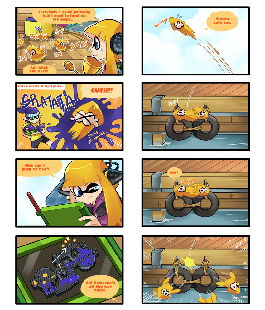 inkling player character, inkling girl, and inkling boy (splatoon and 1 more) drawn by gomipomi