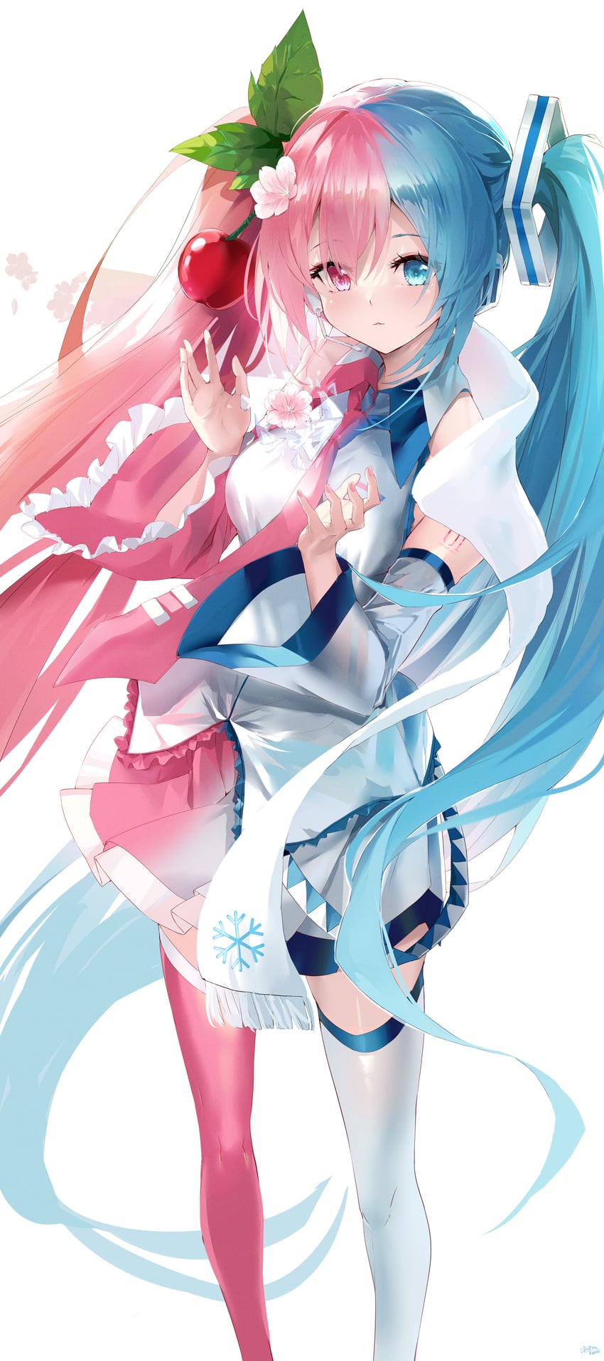 hatsune miku, yuki miku, and sakura miku (vocaloid) drawn by asahi_kuroi