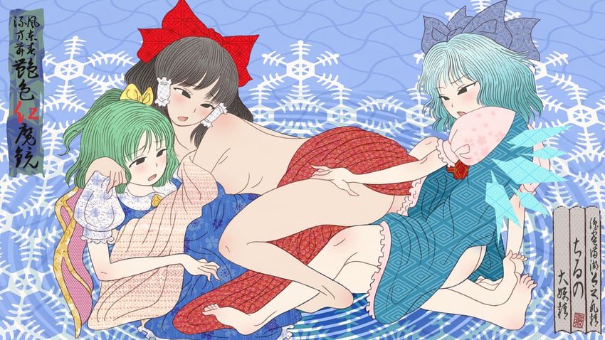 hakurei reimu, cirno, and daiyousei (touhou) drawn by cloritin