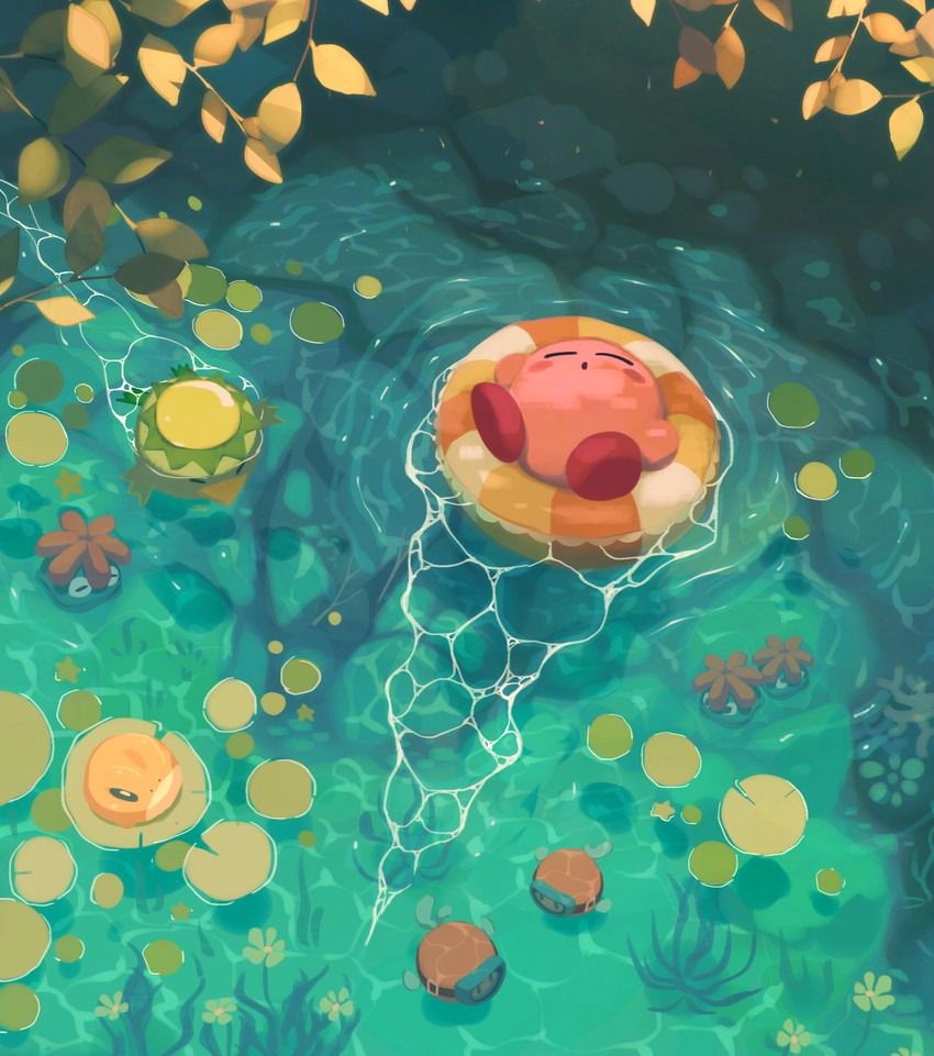 kirby, blipper, glunk, slippy, and kapar (kirby) drawn by suyasuyabi