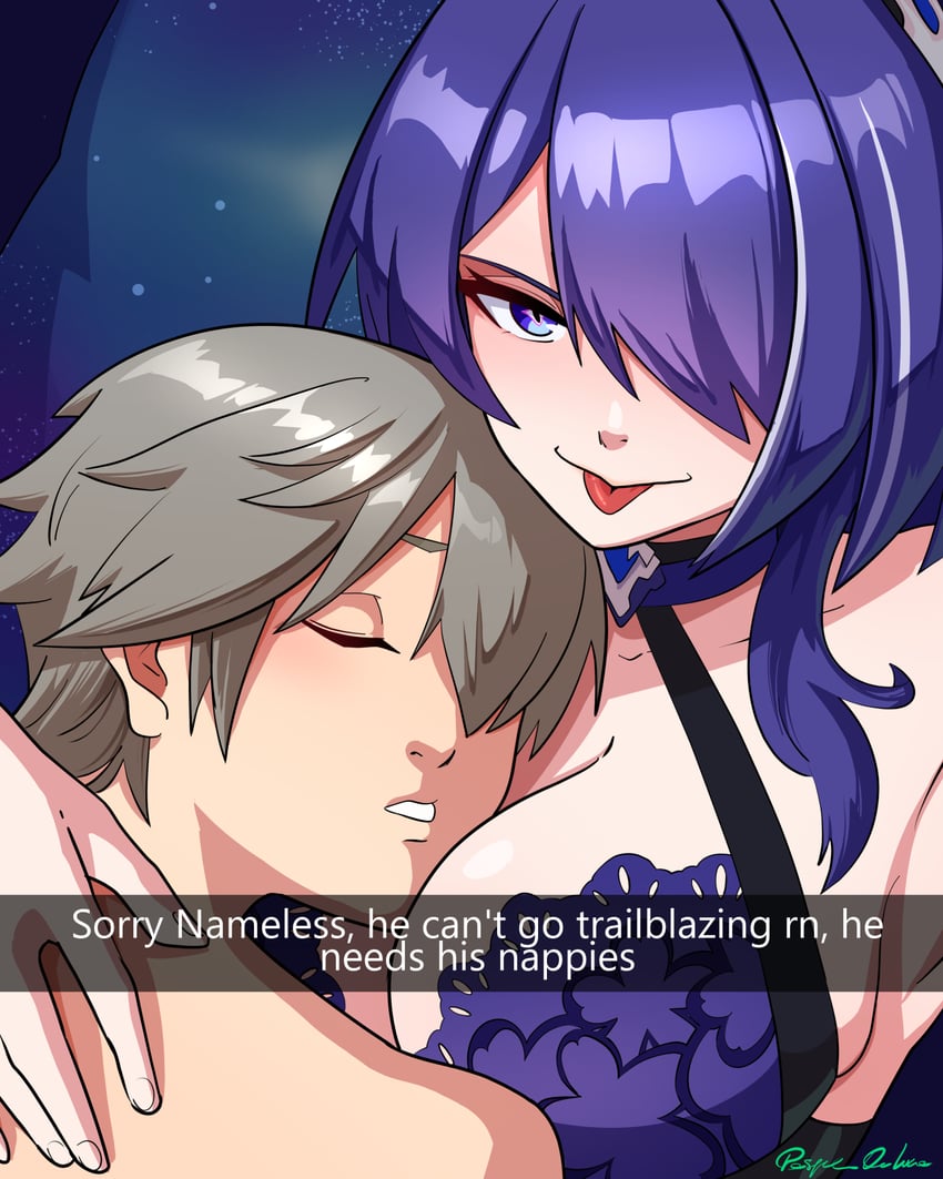 trailblazer, acheron, and caelus (honkai and 1 more) drawn by dekura