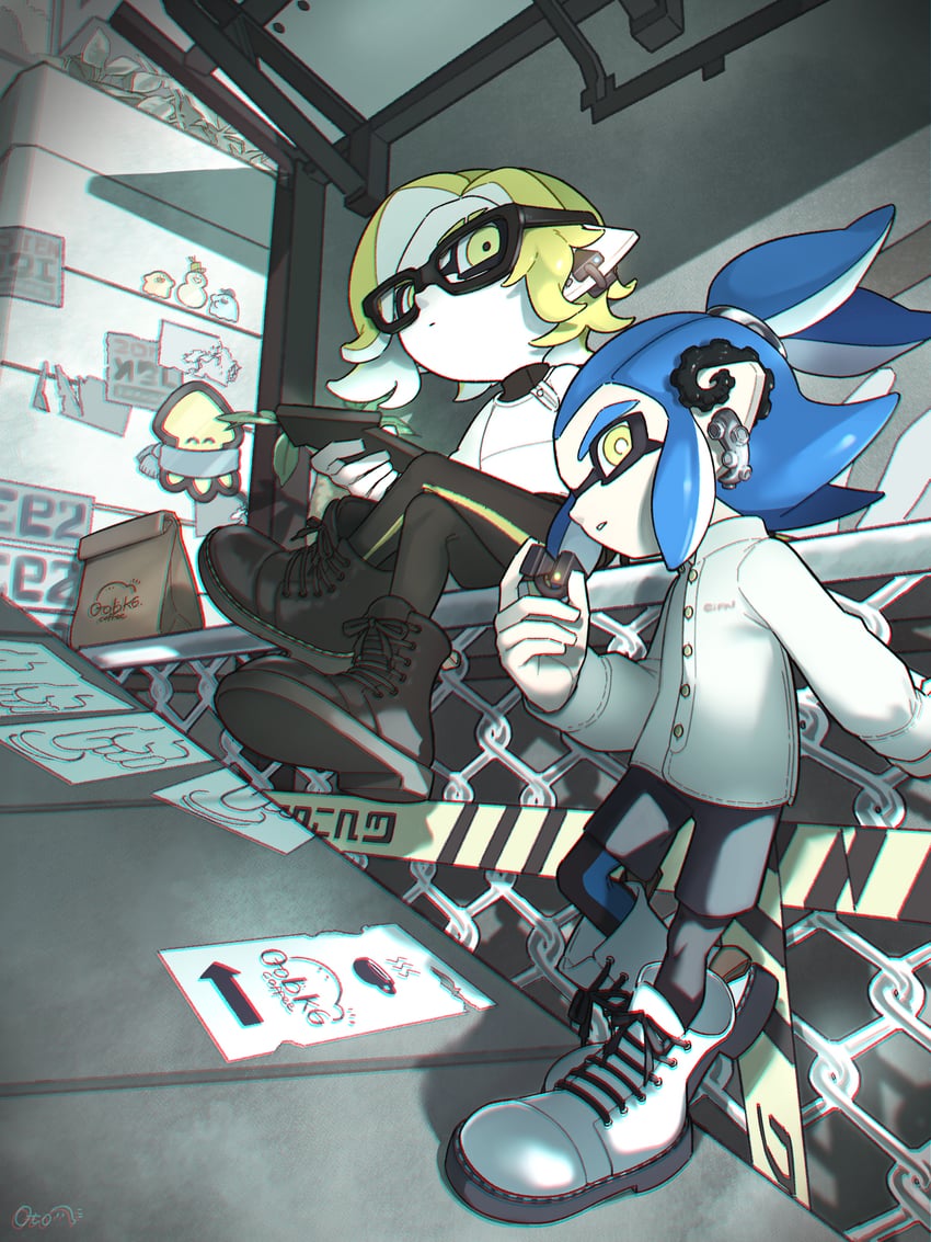 inkling player character, inkling girl, and inkling boy (splatoon) drawn by otoboke-san