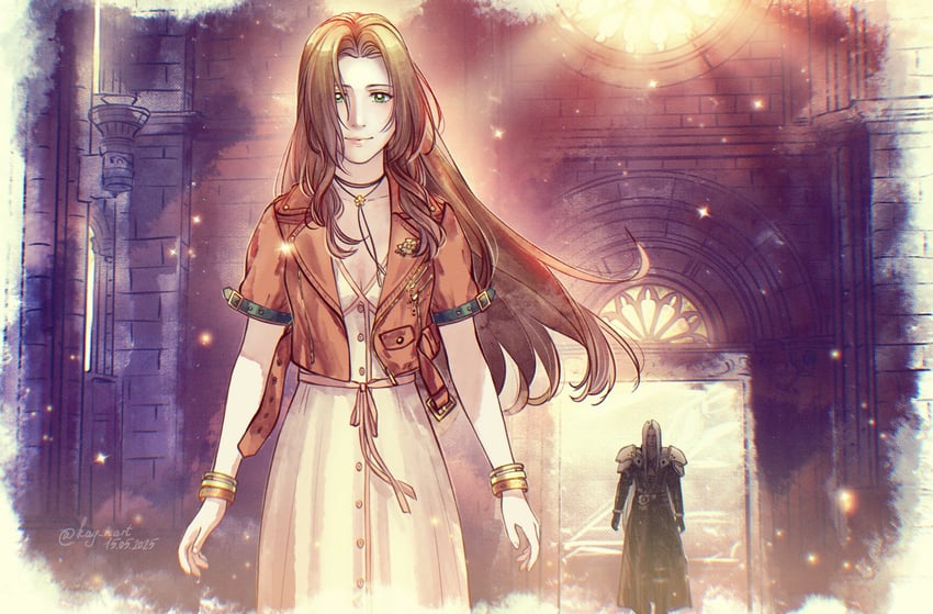aerith gainsborough and sephiroth (final fantasy and 3 more) drawn by kay-i