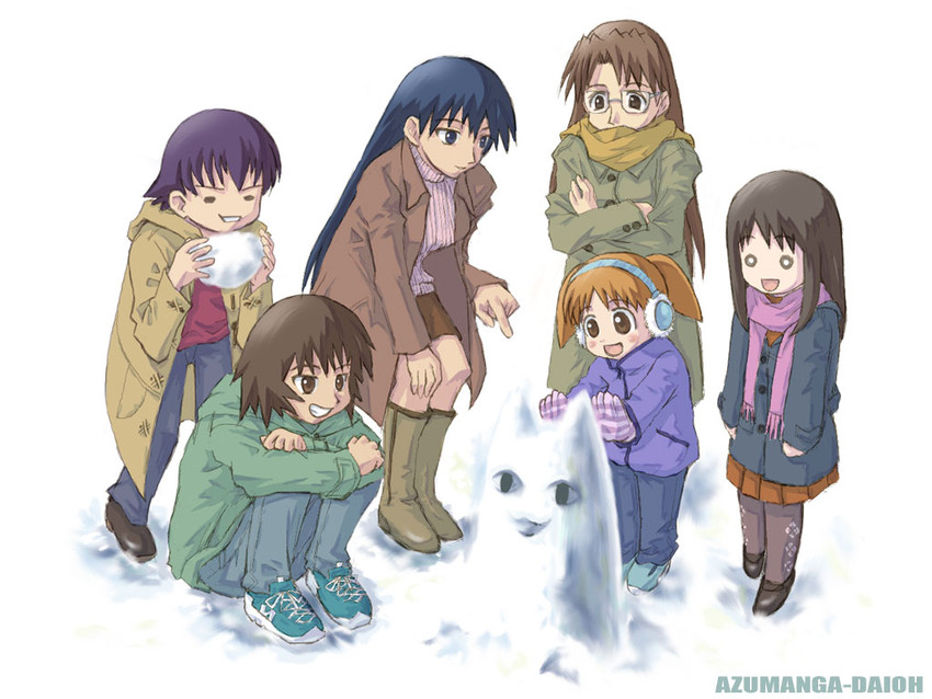 kasuga ayumu, mihama chiyo, sakaki, takino tomo, kagura, and 1 more (azumanga daioh) drawn by emoncake.