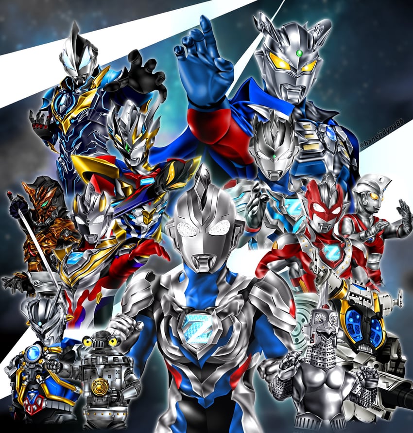 ultraman zero, ultraman z, ultraman geed, ultraman ace, sevenger, and 5 more (ultra series and 1 more) drawn by hanejidyna86
