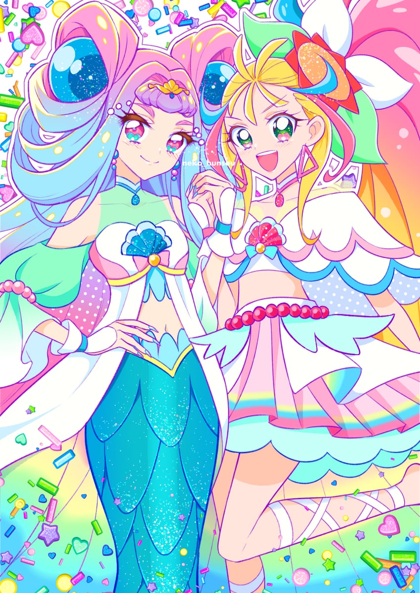 laura la mer, natsuumi manatsu, cure summer, and cure la mer (precure and 1 more) drawn by neko_hunsou
