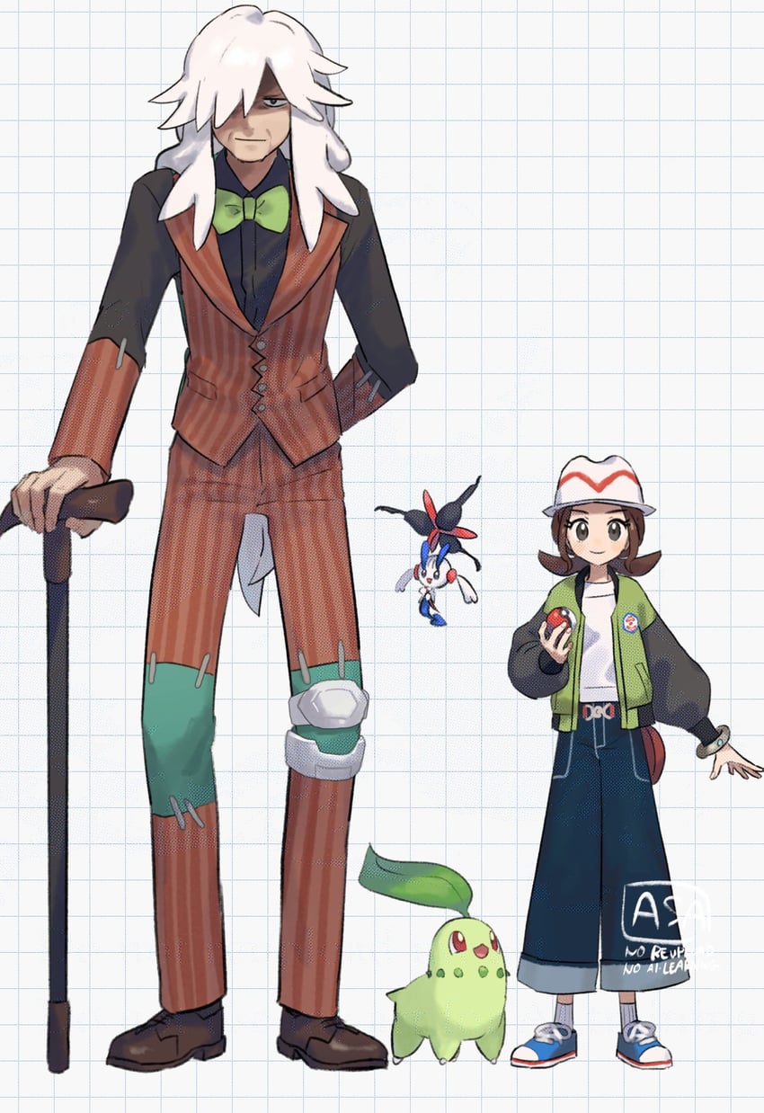 chikorita, floette, harmony, and az (pokemon and 1 more) drawn by grey_asa