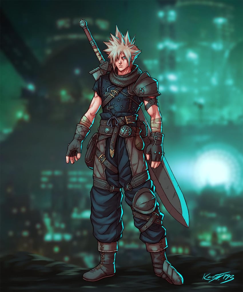 cloud strife (final fantasy and 2 more) drawn by guillem_dauden