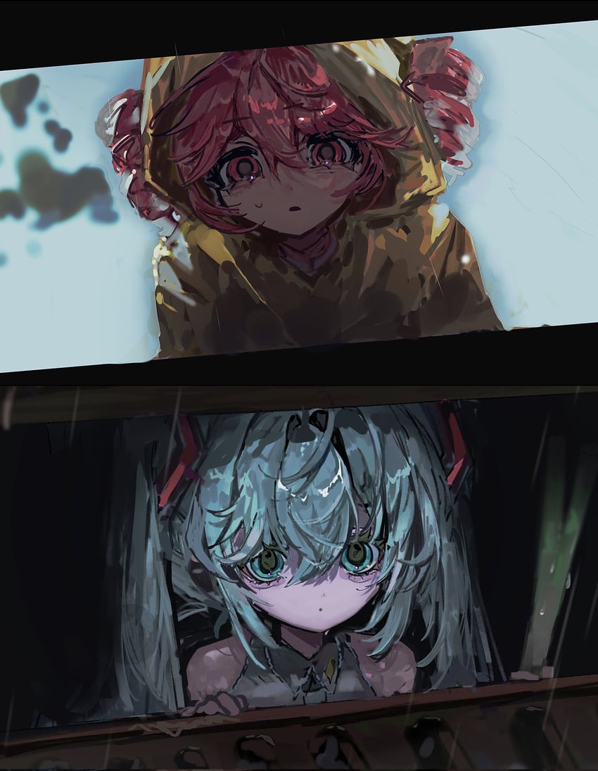 hatsune miku, kasane teto, georgie denbrough, and hugo pennywort (vocaloid and 2 more) drawn by sansyokugirl35