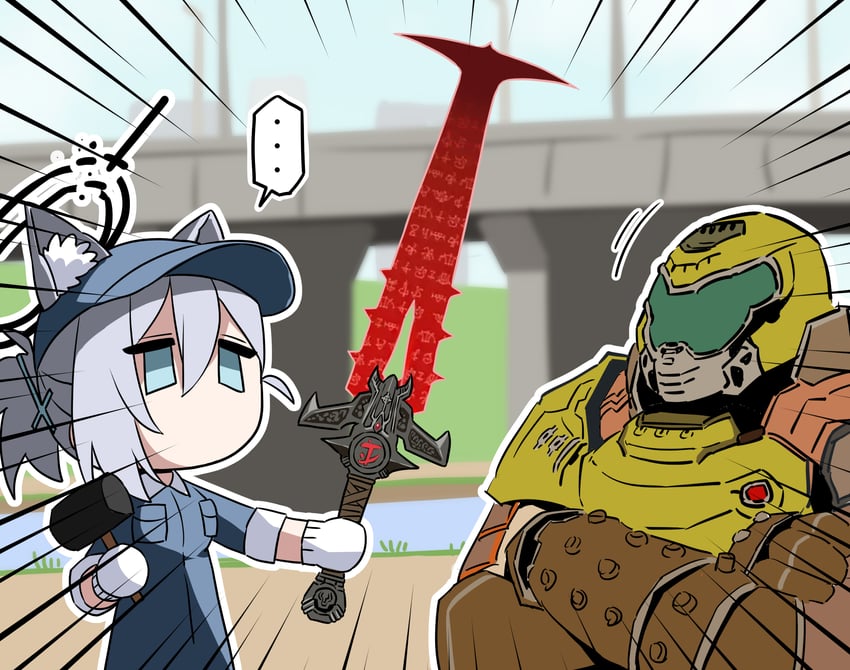 shiroko, shiroko terror, and doomguy (blue archive and 2 more) drawn by b.t._(boob_tong)