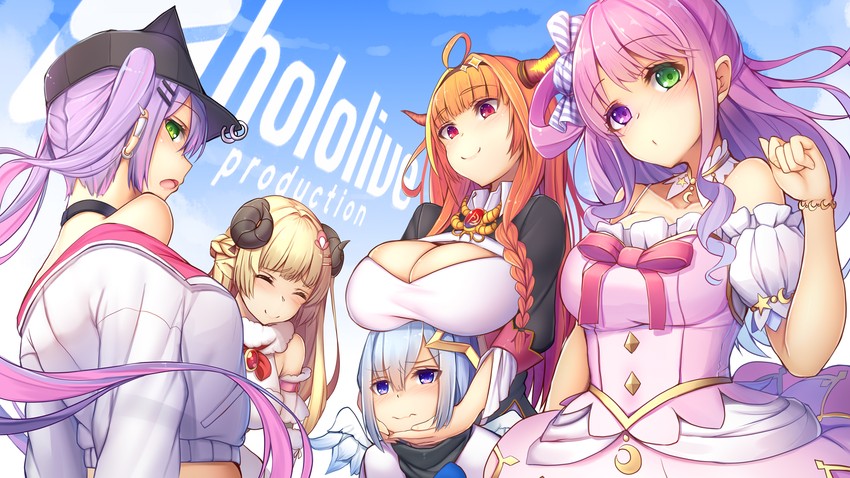 tokoyami towa, amane kanata, kiryu coco, tsunomaki watame, and himemori luna (hololive) drawn by tatapopo