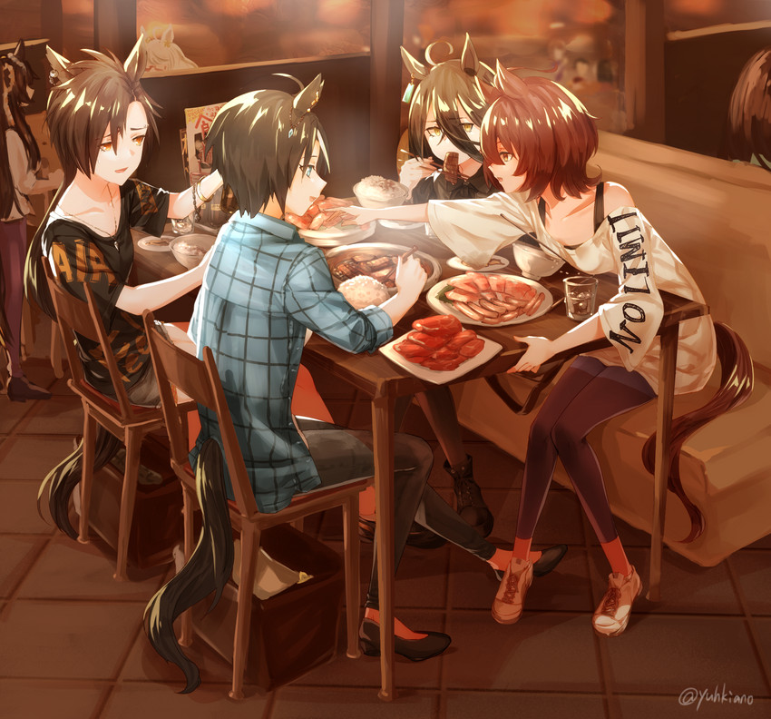 agnes tachyon, manhattan cafe, narita brian, biwa hayahide, air shakur, and 1 more (umamusume) drawn by yuhkiano