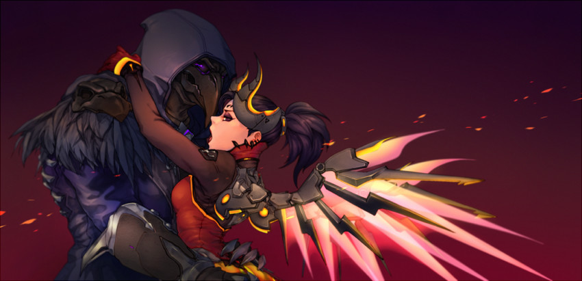 mercy, reaper, devil mercy, and nevermore reaper (overwatch and 1 more) drawn by killuaz1130