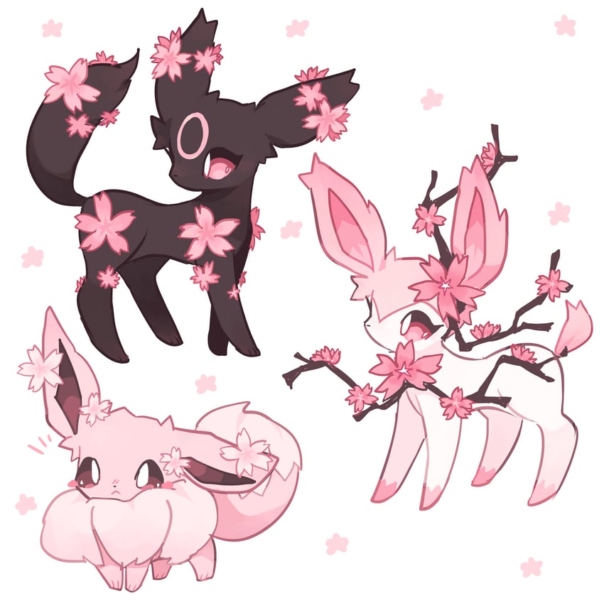eevee, sylveon, and umbreon (original and 1 more) drawn by charamells