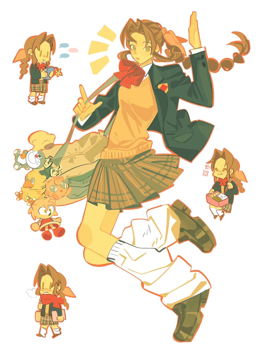 aerith gainsborough, amy rose, jigglypuff, doraemon, and pompompurin (pokemon and 7 more) drawn by lentymet