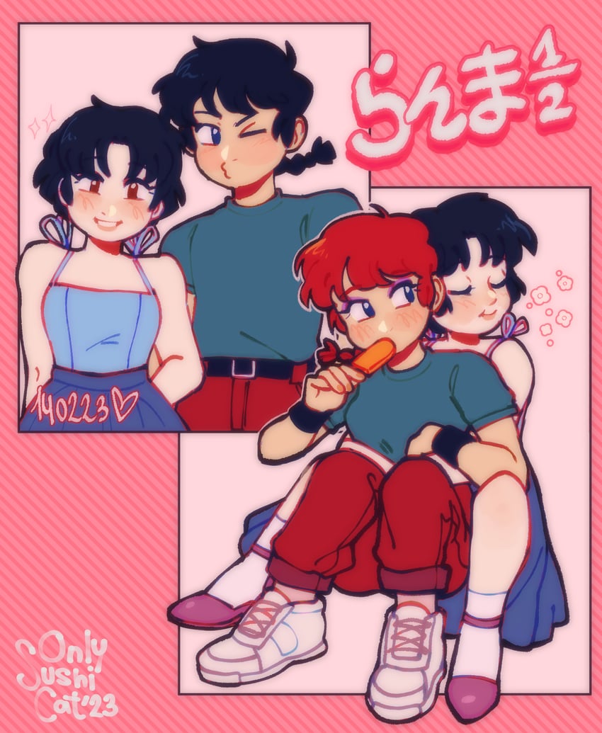 ranma-chan, tendou akane, and saotome ranma (ranma 1/2) drawn by onlysushicat