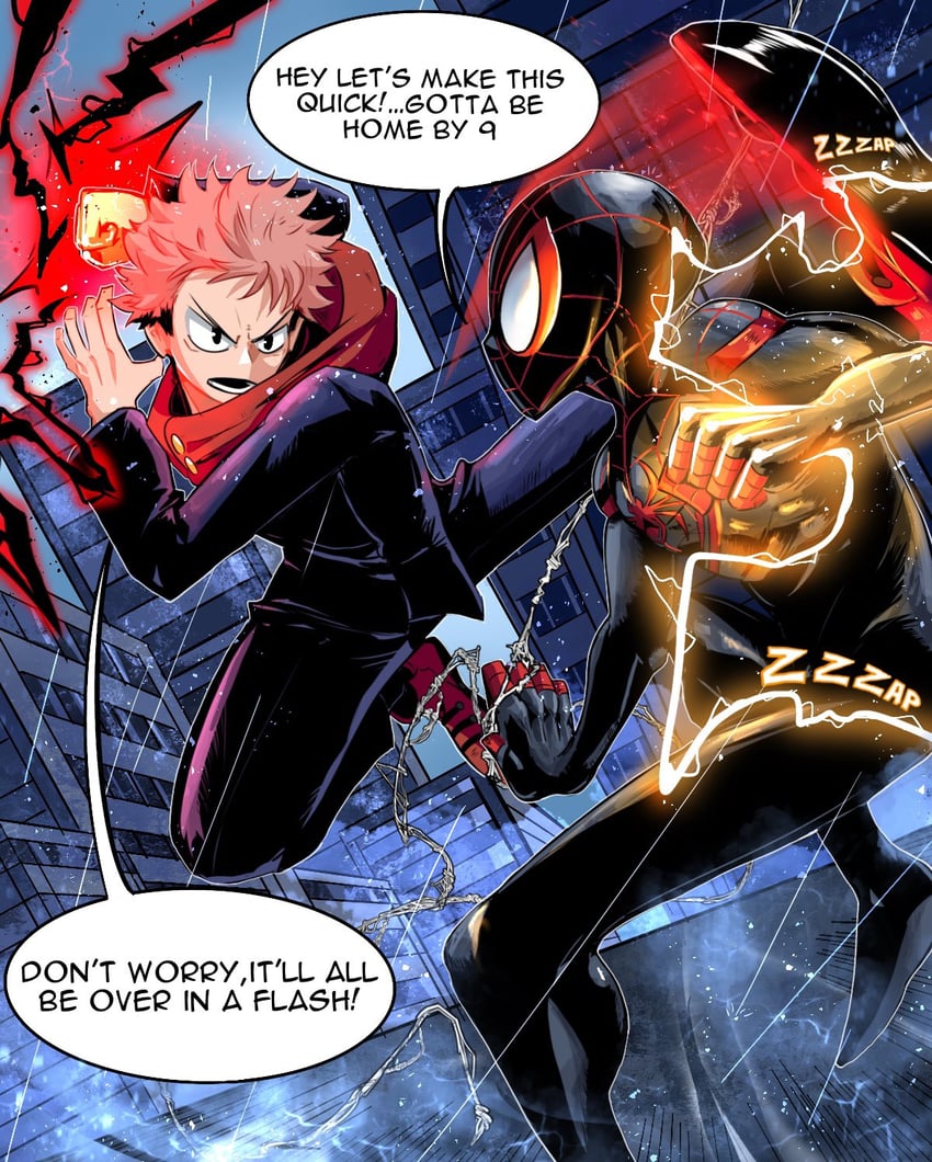 itadori yuuji and spider-man (marvel and 2 more) drawn by sonchapo