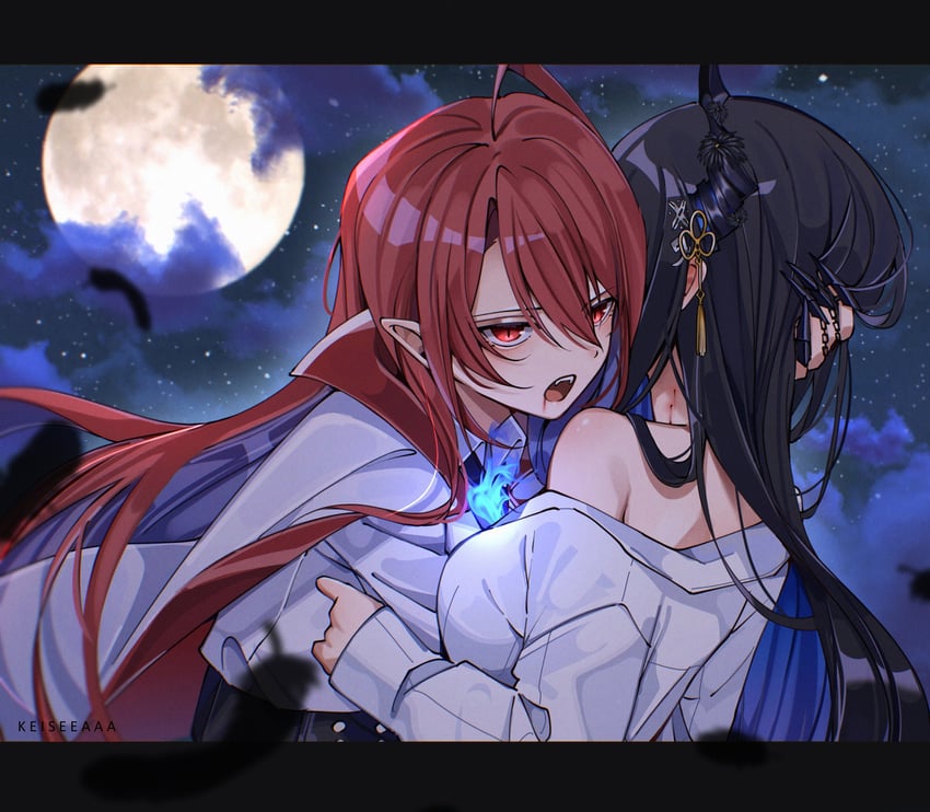 nerissa ravencroft and elizabeth rose bloodflame (hololive and 1 more) drawn by keisea