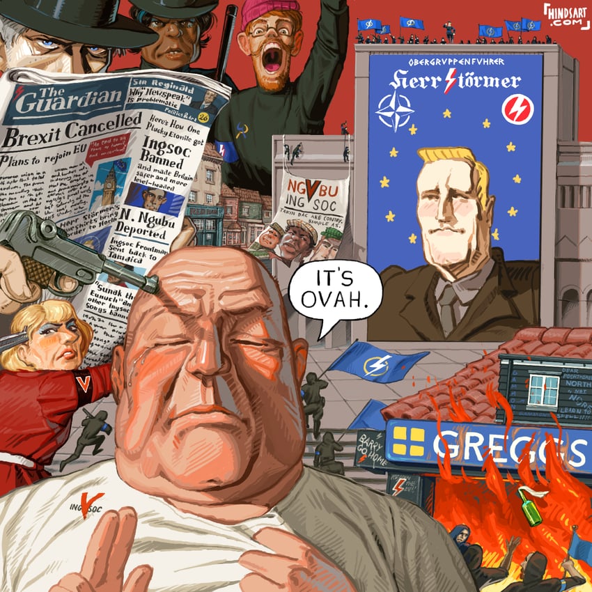 soyjak and keir starmer (real life and 1 more) drawn by hindsart