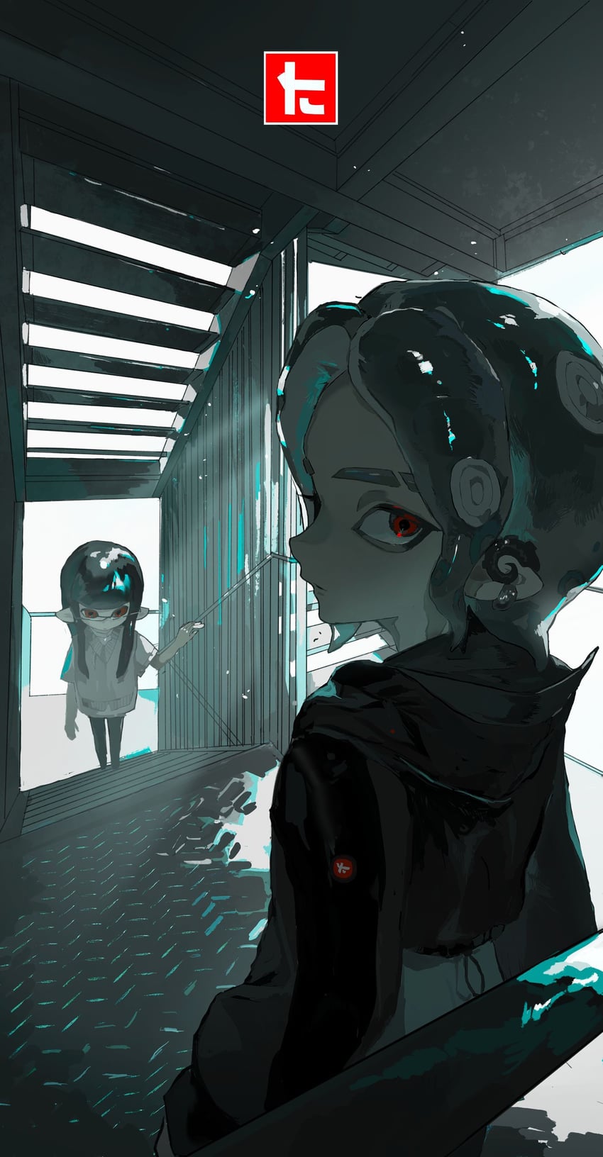 inkling player character, inkling girl, octoling player character, and octoling boy (splatoon) drawn by kuma_(yoooooooo152)