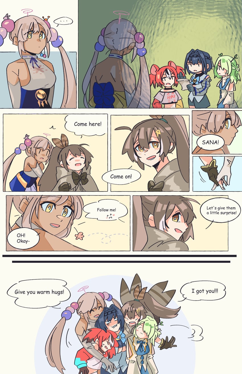 ouro kronii, nanashi mumei, hakos baelz, ceres fauna, and tsukumo sana (hololive and 1 more) drawn by fongban_illust