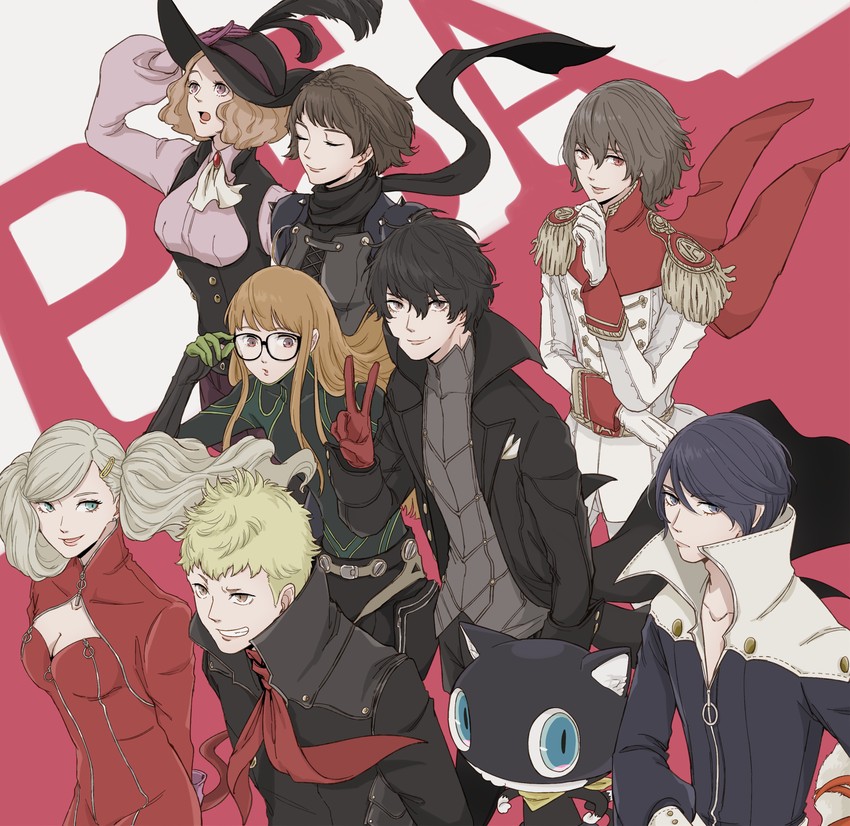 amamiya ren, takamaki anne, sakura futaba, niijima makoto, okumura haru, and 12 more (persona and 2 more) drawn by morimhyk