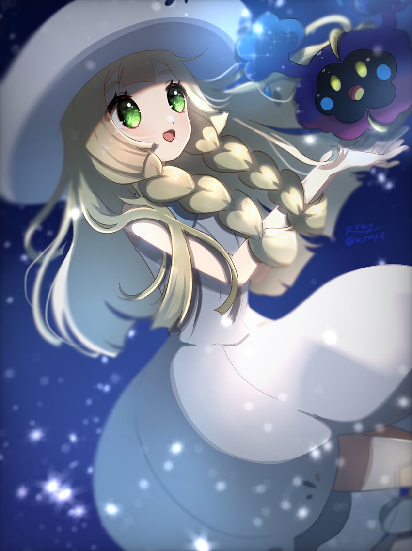 lillie and cosmog (pokemon and 1 more) drawn by kurumiya_(krmy_p)