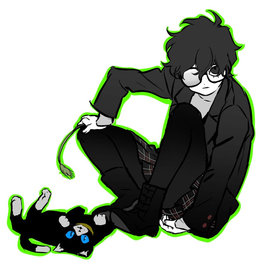 amamiya ren and morgana (persona and 1 more) drawn by jogwui