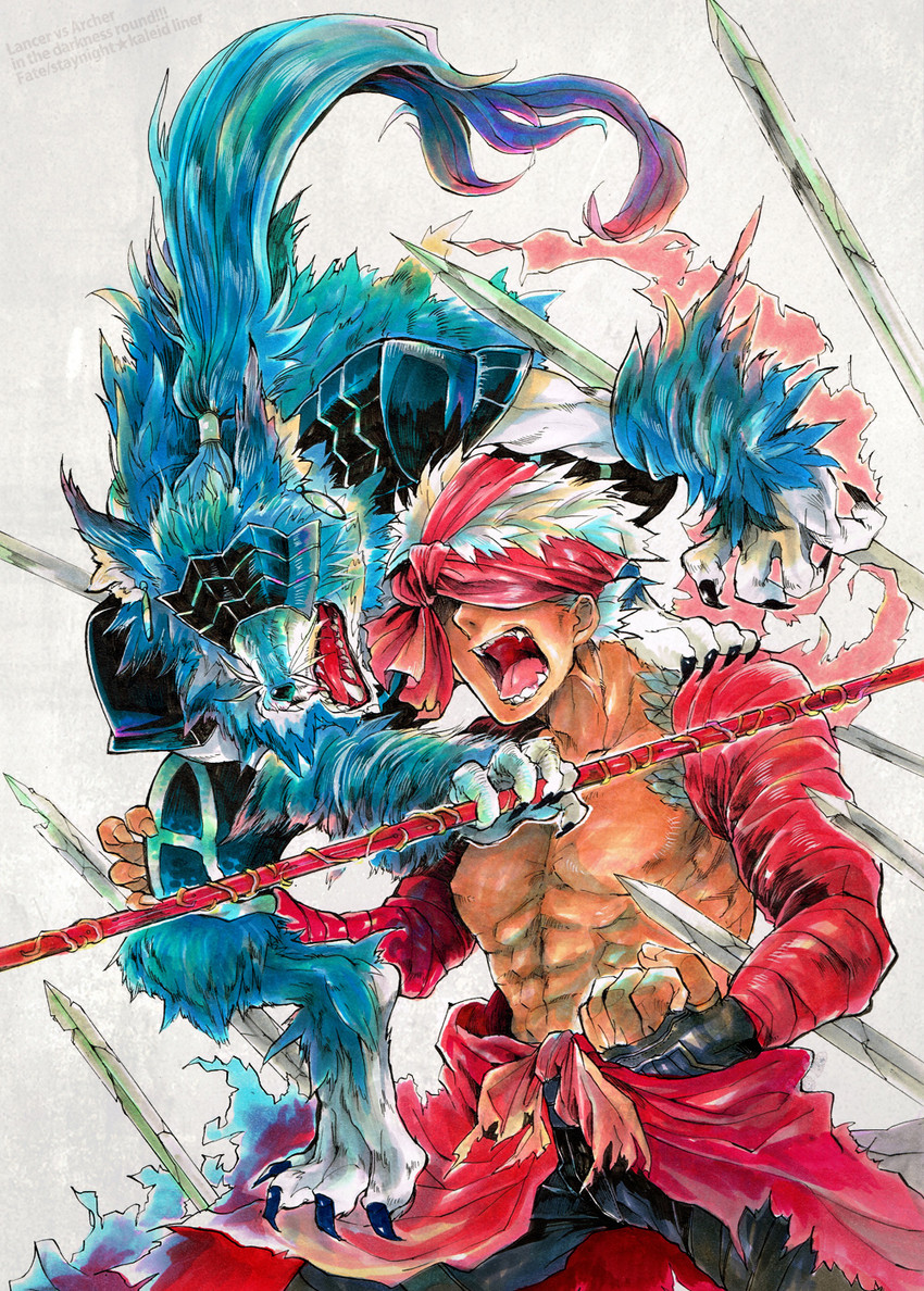 cu chulainn and archer (fate and 1 more) drawn by ousaka_tama
