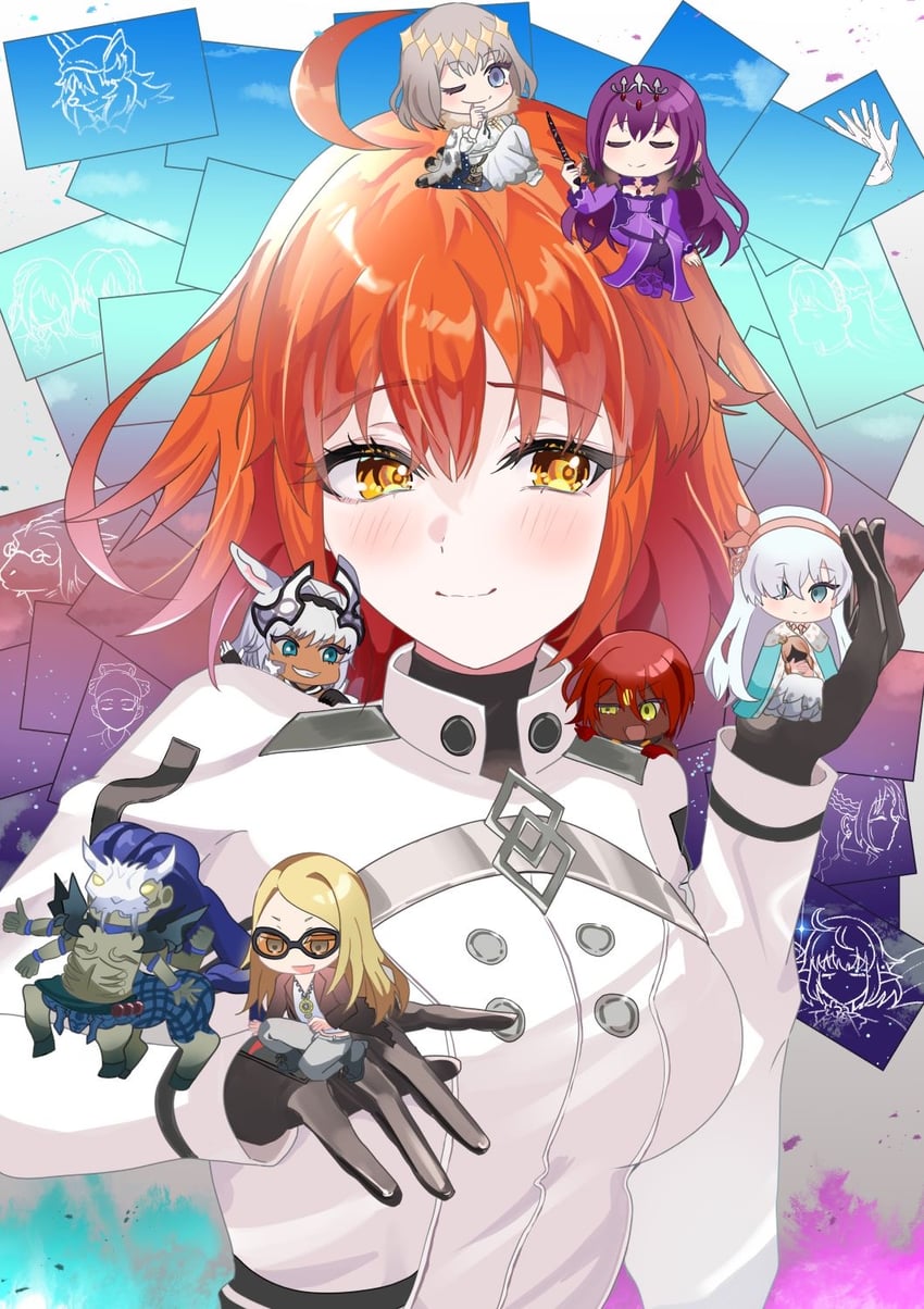 fujimaru ritsuka, scathach, oberon, anastasia, scathach skadi, and 13 more (fate and 1 more) drawn by yuritoame