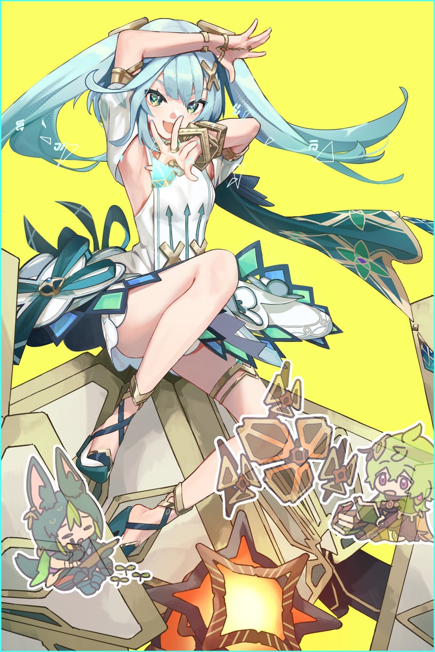 tighnari, collei, faruzan, karkata, and ruin cruiser (genshin impact) drawn by yoco_n