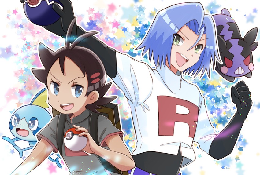 morpeko, james, sobble, and goh (pokemon and 1 more) drawn by hutao_poke
