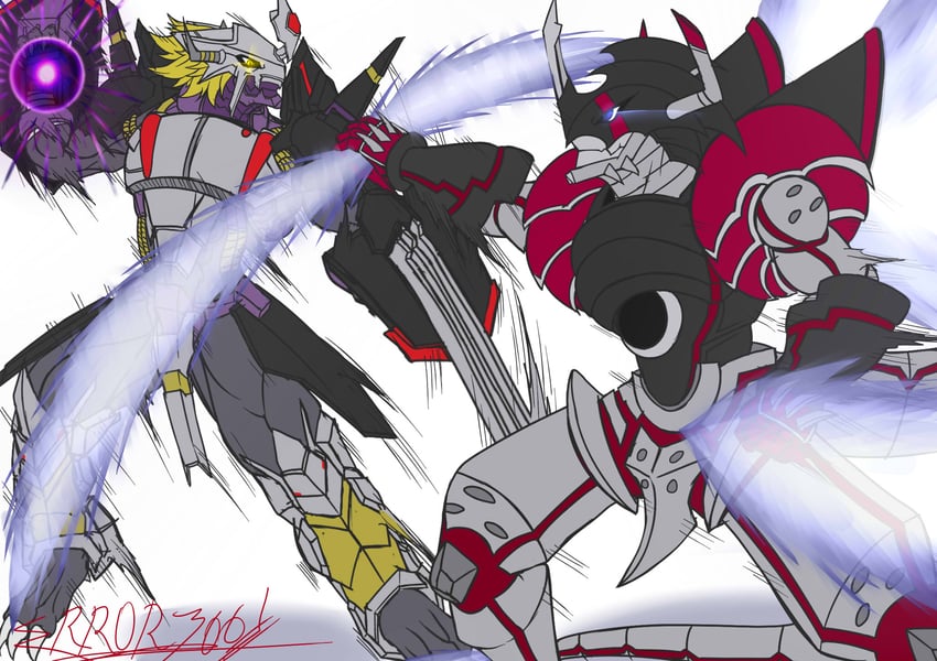 shinegreymon, shinegreymon ruin mode, and blackwargreymon x-antibody (digimon) drawn by errork03