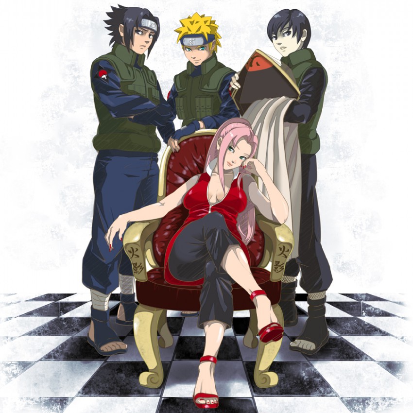 haruno sakura, uzumaki naruto, uchiha sasuke, and sai (naruto and 1 more) drawn by 303