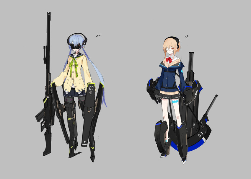 san and ni (heavily armed high school girls) drawn by neco