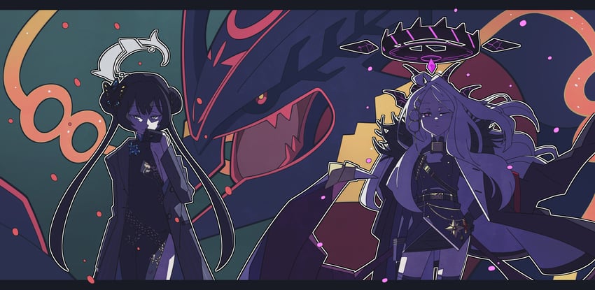 hina, kisaki, rayquaza, and mega rayquaza (blue archive and 1 more) drawn by toucho3691